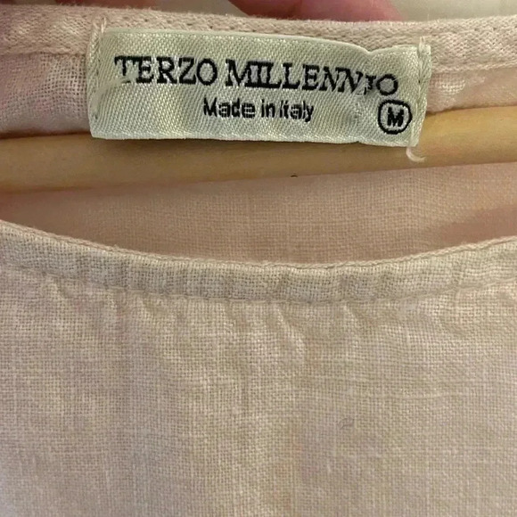 Terzo Milennio linen and crochet top lagenlook boho minimalist neutral pink med - Picture 8 of 8